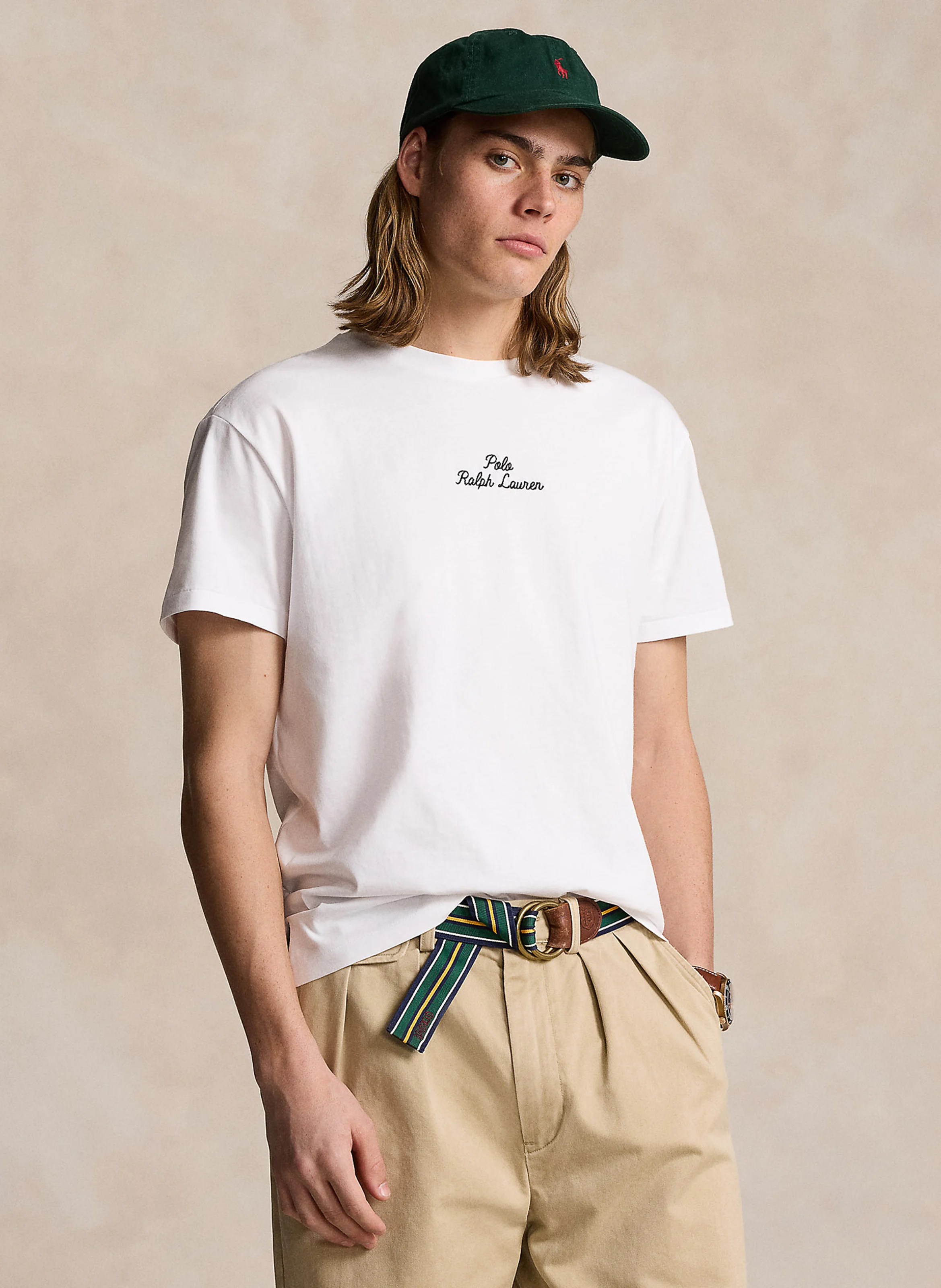 Tee-shirt col rond logo brodé en coton | Blanc