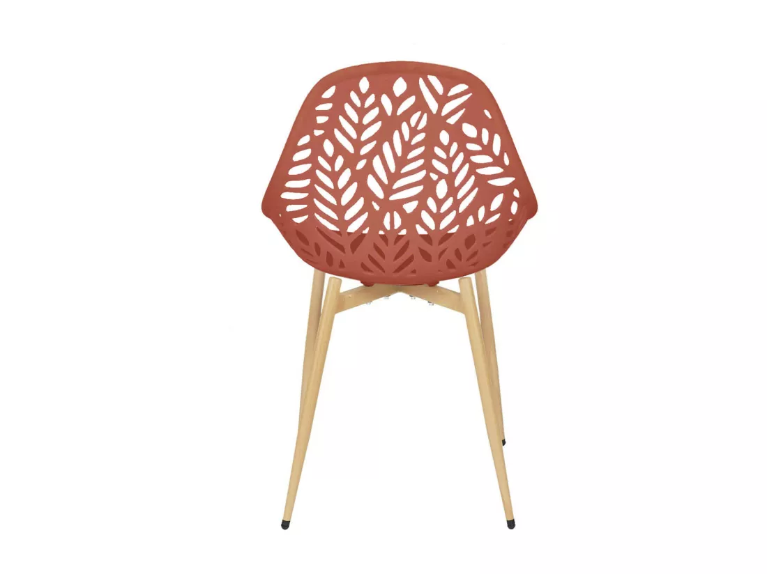 SAYA - Lot de 4 Chaises de Jardin Coque Plastique Ajourée Terracotta Pieds Métal