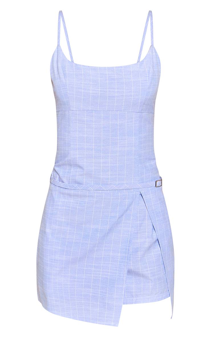Bleu Combinaison Short Tissée À Ceinture Avec Détails De Bretelles