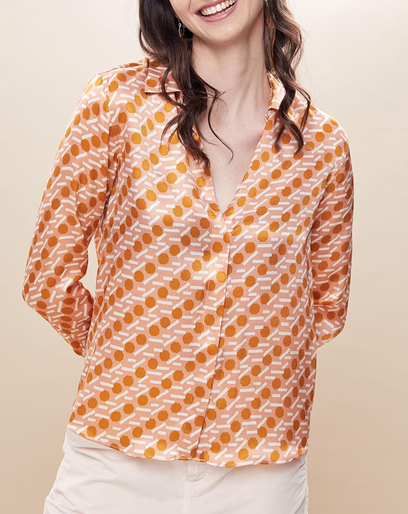 Chloé Stora Chemise 100% Soie imprimée Cila rose/ocre