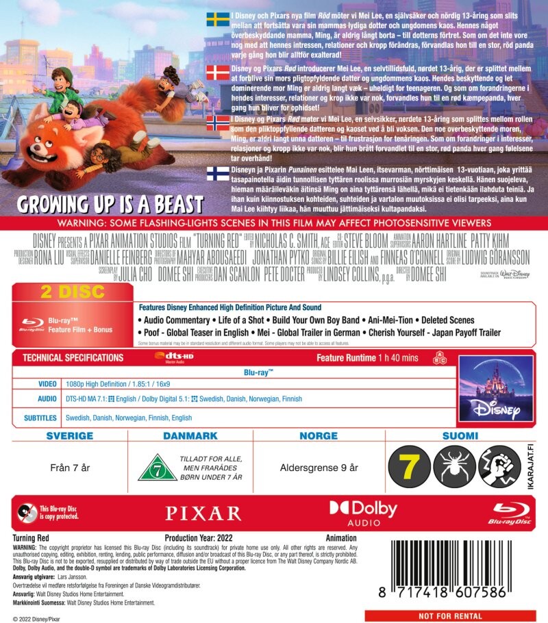 Turning Red / Rød - Disney Pixar - 2022 - Blu-Ray