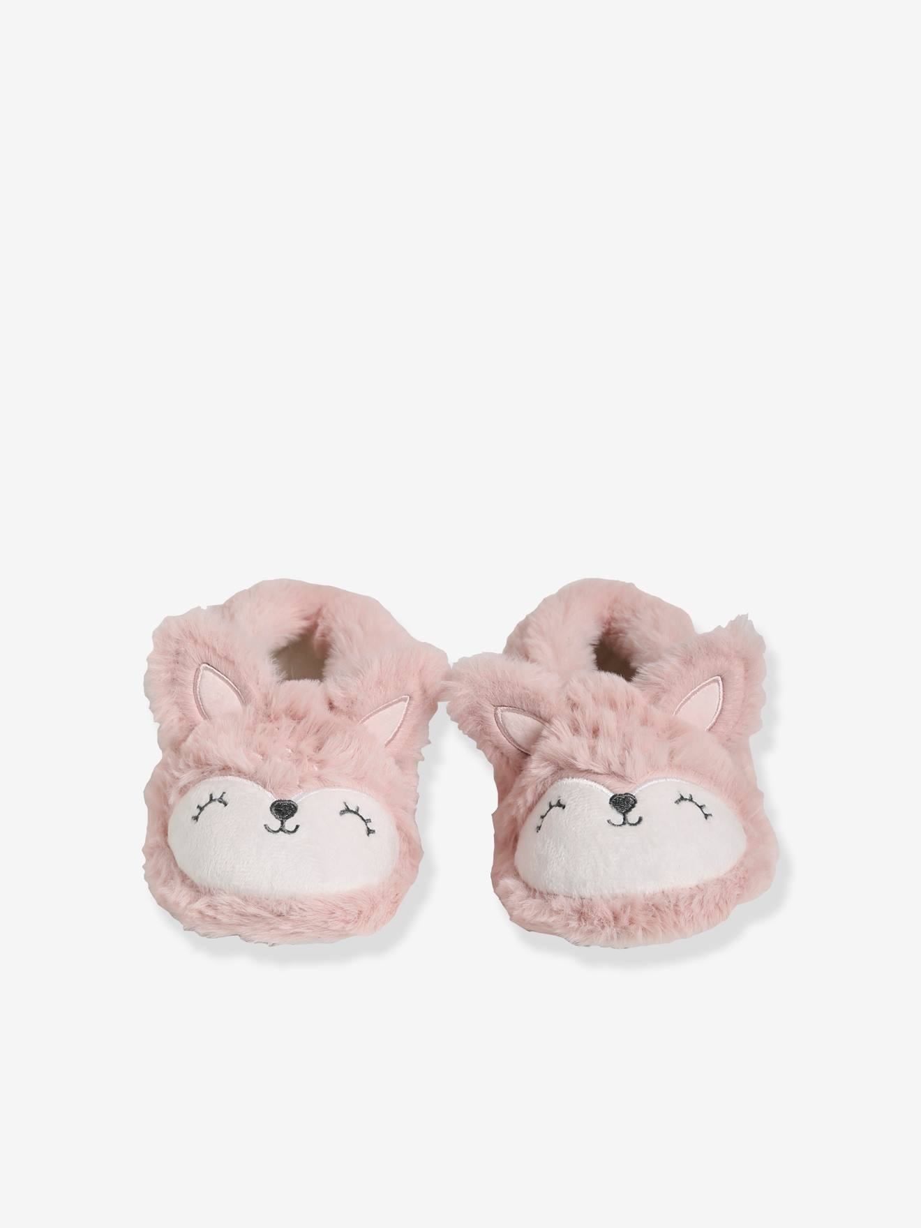 Pantufas de pelúcia para meninas, lisas, rosa claro com estampas.