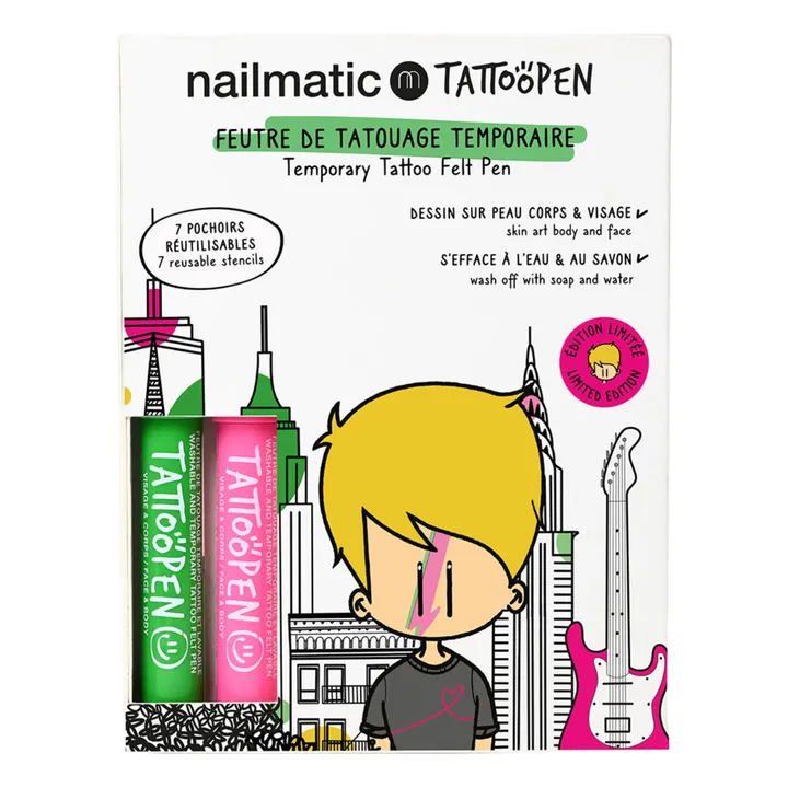 Nailmatic Kids Coffret duo Tattoopen & Pochoir Réutilisable New York x JO LITTLE