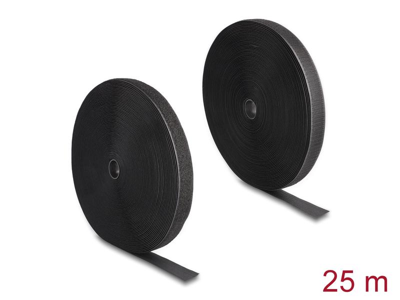 Delock Klettband 25m x 25mm Strapazierfähig Schwarz Delock Strapazierfähiges Klettband mit Haft- und Flauschband L 25 m x B 25 mm schwarz