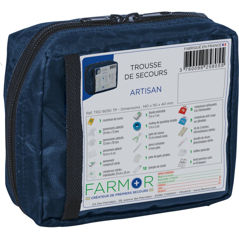 Trousse de secours Artisan 2/4 personnes en tissu bleu