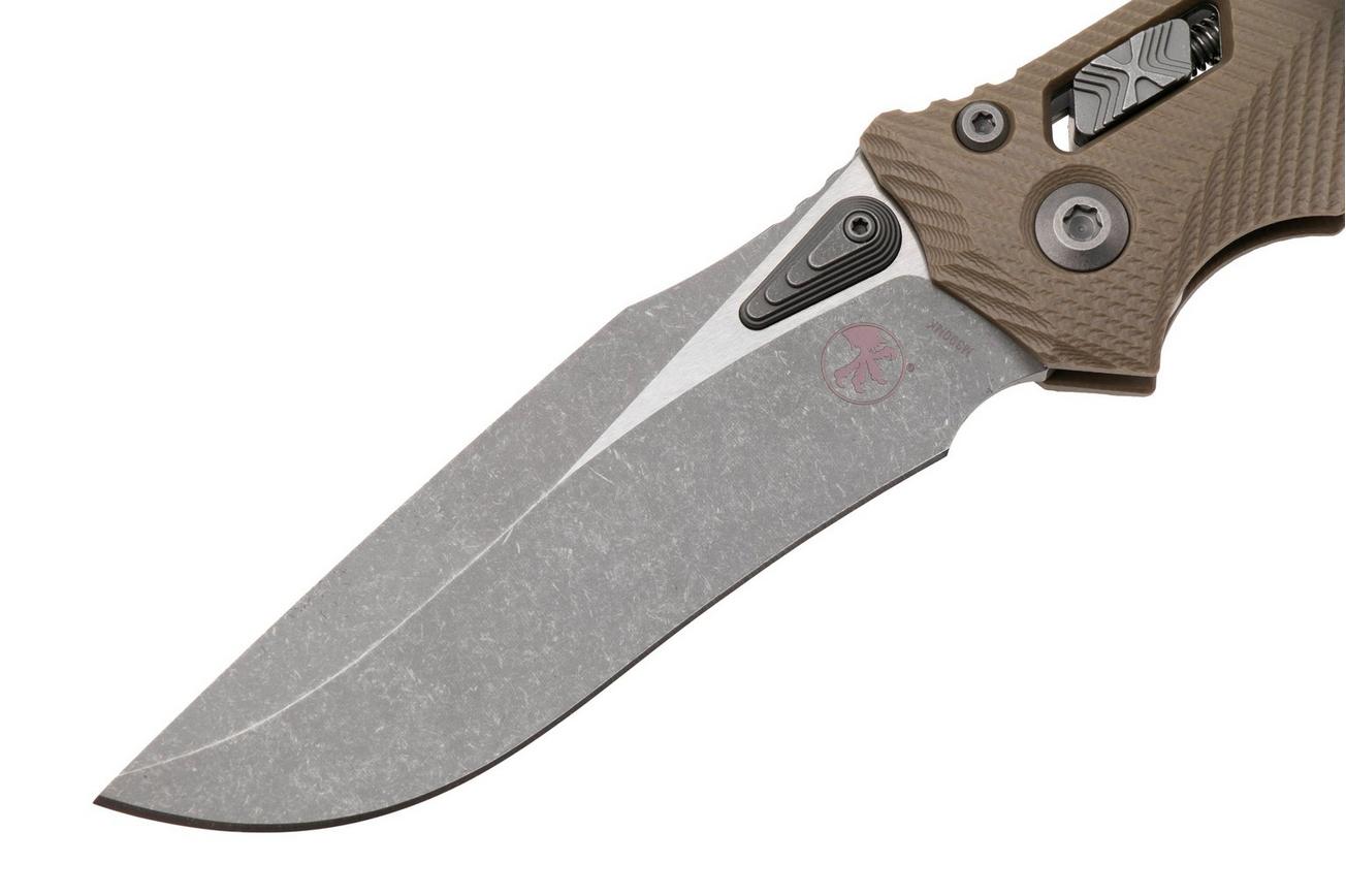 Microtech Amphibian 137RL-10APFLGTTA, Apocalyptic Stonewashed M390MK, Fluted Tan G10 zakmes