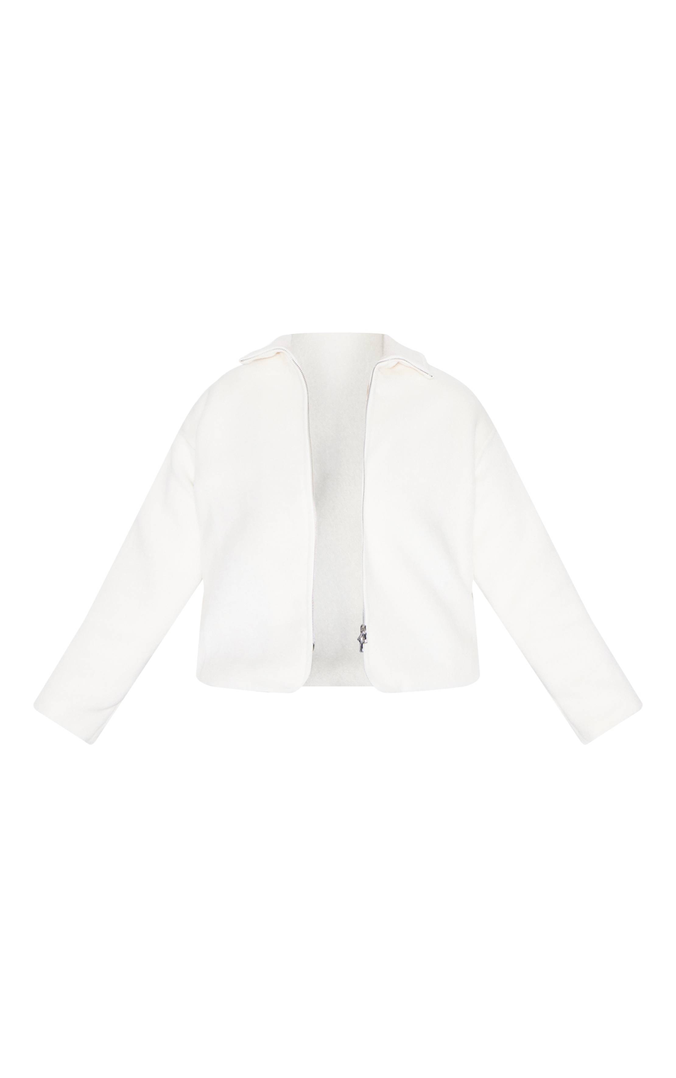 Crème Veste Grande Taille À Col Large Et Fermeture Zippée Effet Laine