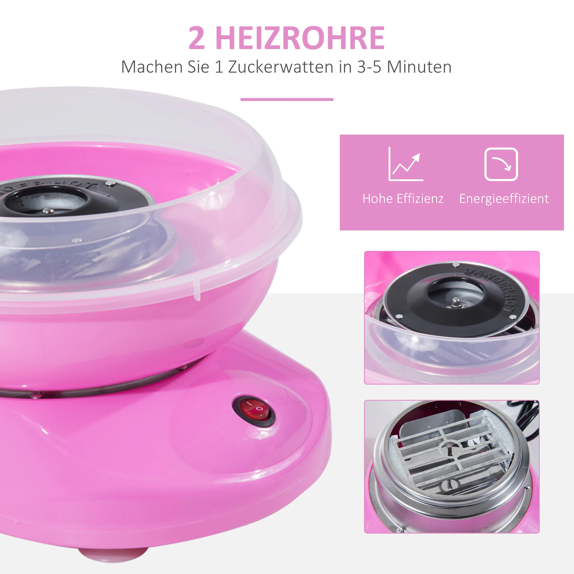 HOMCOM Zuckerwattemaschine mit rutschfesten Gummifüßen 27 x 26 x 18 cm (LxBxH)