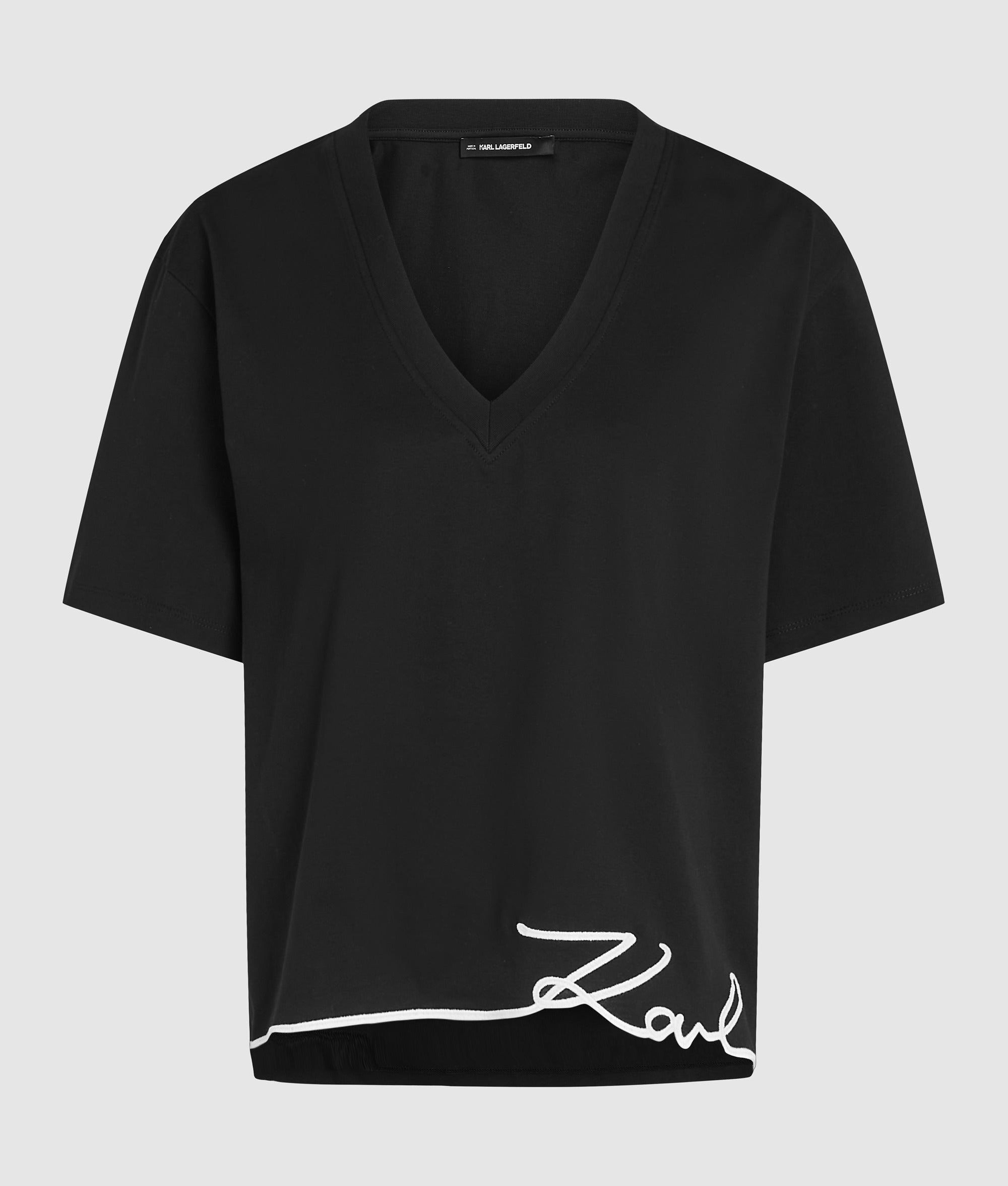 Signature T-shirt met V-hals en zoom
