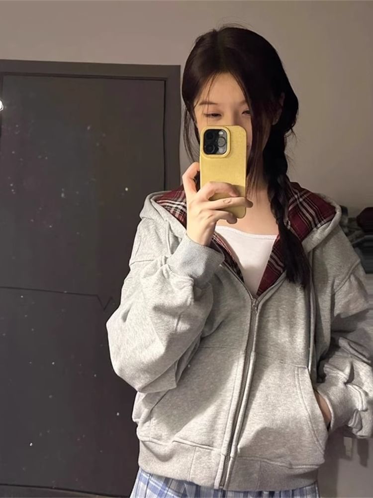 Alhambra - Hoodie met rits en geruite voering