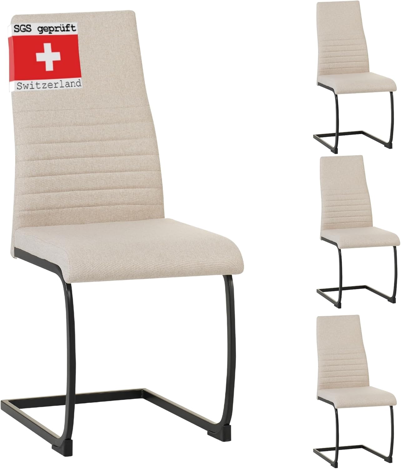 Albatros Freischwinger Stuhl TURANO 4er Set, Beige - Esszimmerstuhl Schwingstuhl mit Modernem Design, Stoff-Bezug, Dicke Polsterung - Küchenstuhl, Polster-Stuhl Esszimmer, Esstisch Stuhl