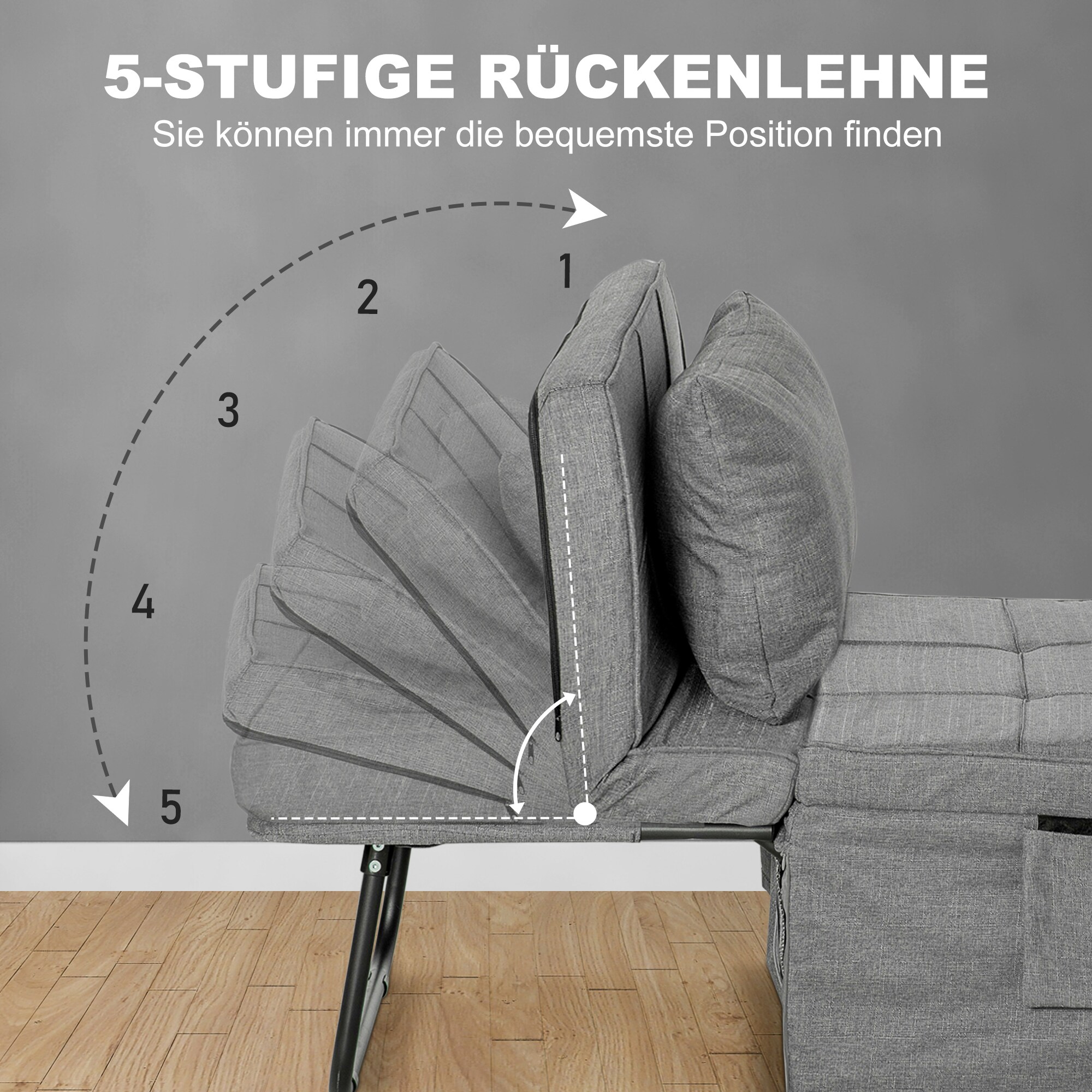 HOMCOM Klappbett mit Matratze grau 188L x 75B x 38H cm