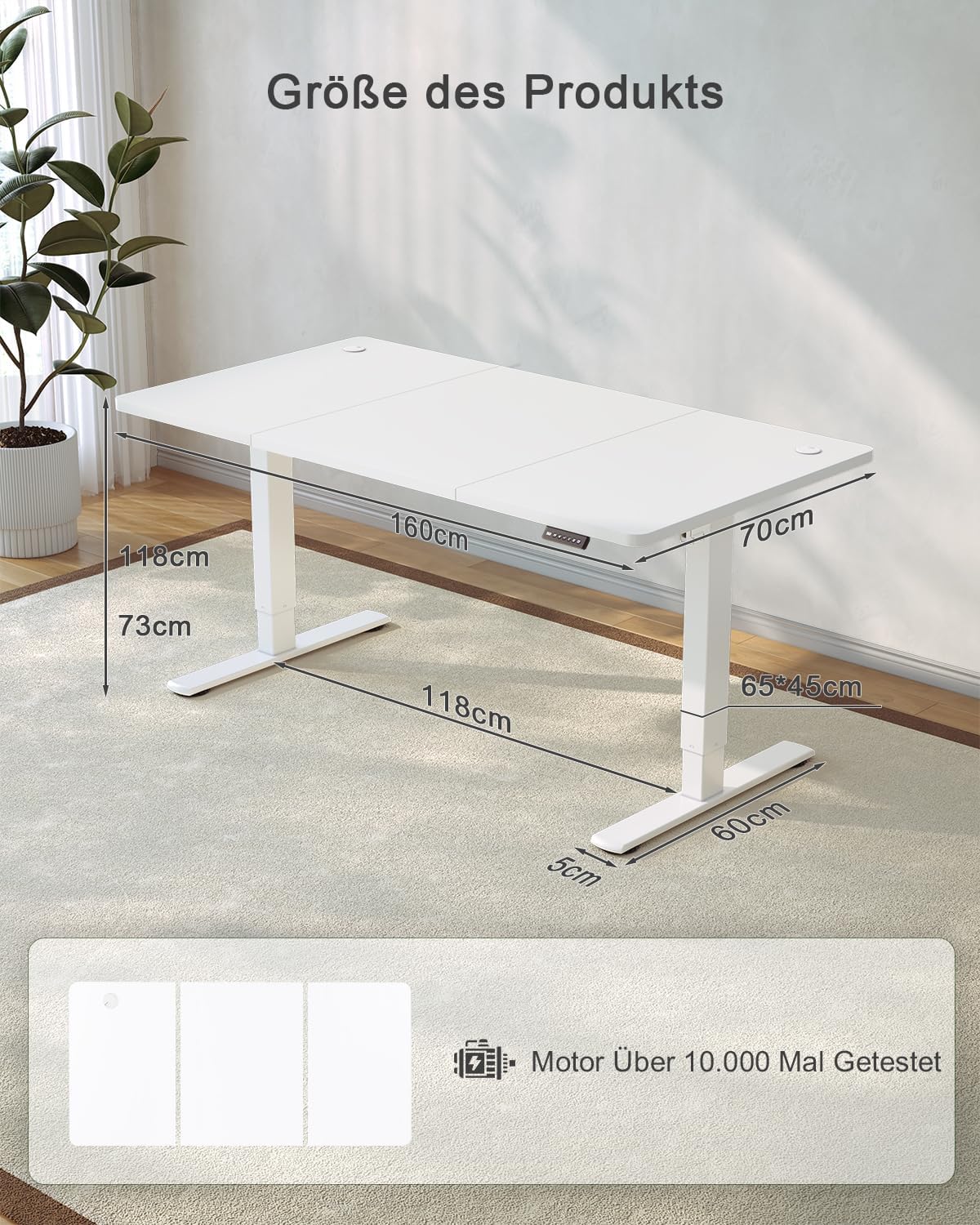 JUMMICO Höhenverstellbarer Schreibtisch mit USB-Ladeanschluss 160 x 70 cm, Schreibtisch Höhenverstellbar Elektrisch, Steh-Sitz Tisch Stehpult Verstellbarer Computertisch,Standing Desk,Weiß