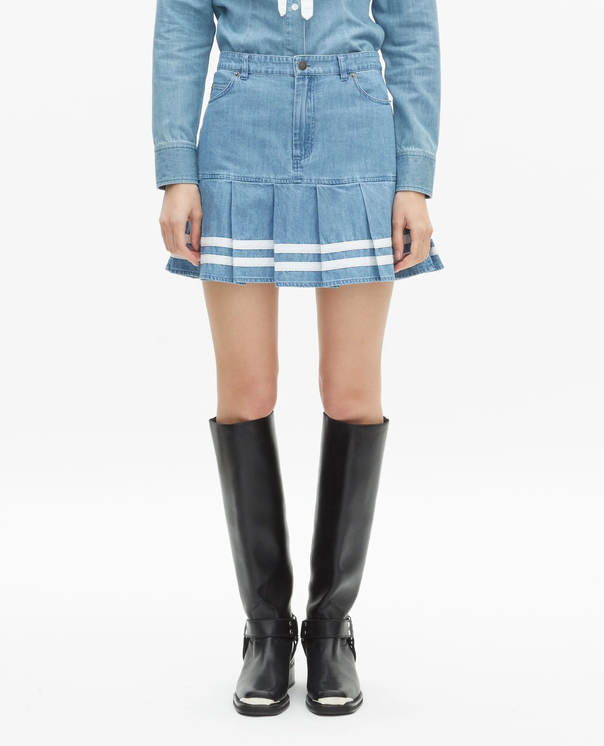 Jupe courte plissée en denim