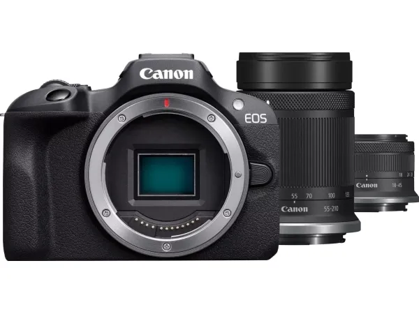 Canon EOS R100 - Digitalkamera - spejlløst - 24.1 MP - APS-C - 4K / 29.97 fps - 2.5x optisk zoom RF-S 18-45 mm F4.5-6.3 IS STM objektiv, 55-210 mm F5.0-7.1 IS STM objektiv - Wi-Fi, Bluetooth - sort