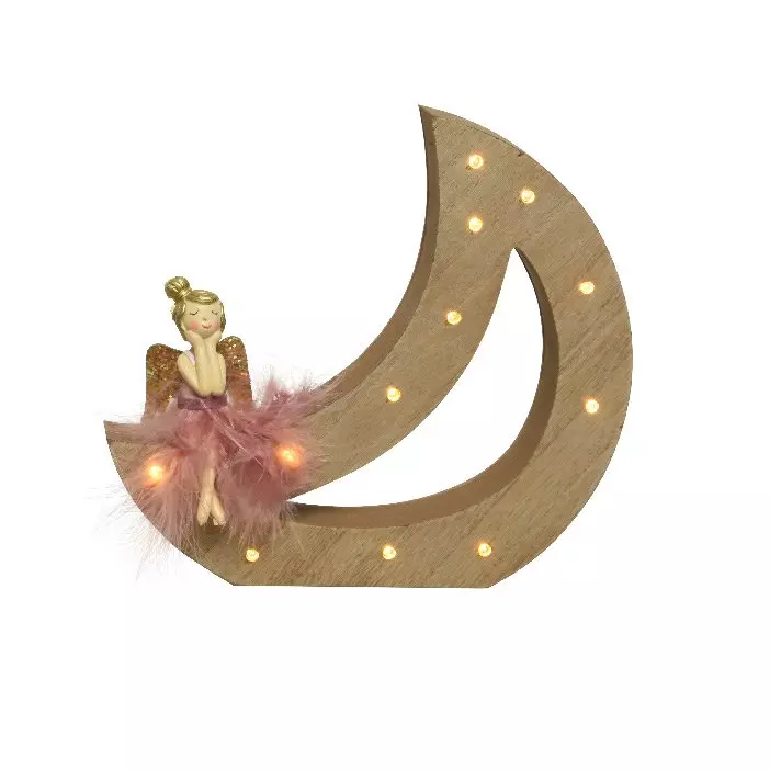 Ange lumineux à piles (H19 cm) Sur la lune Blanc chaud