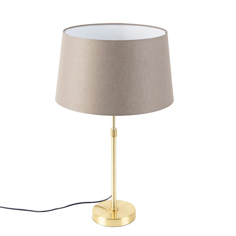 Tafellamp goud/messing met linnen kap taupe 35 cm - Parte