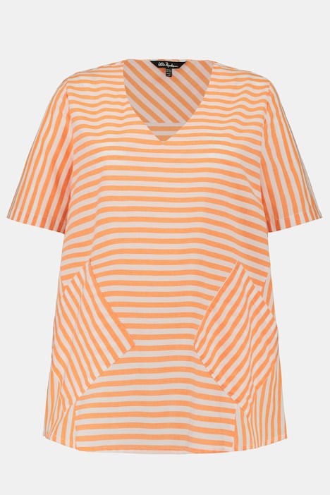 Bluse, Streifenmix, A-Line, V-Ausschnitt, Halbarm