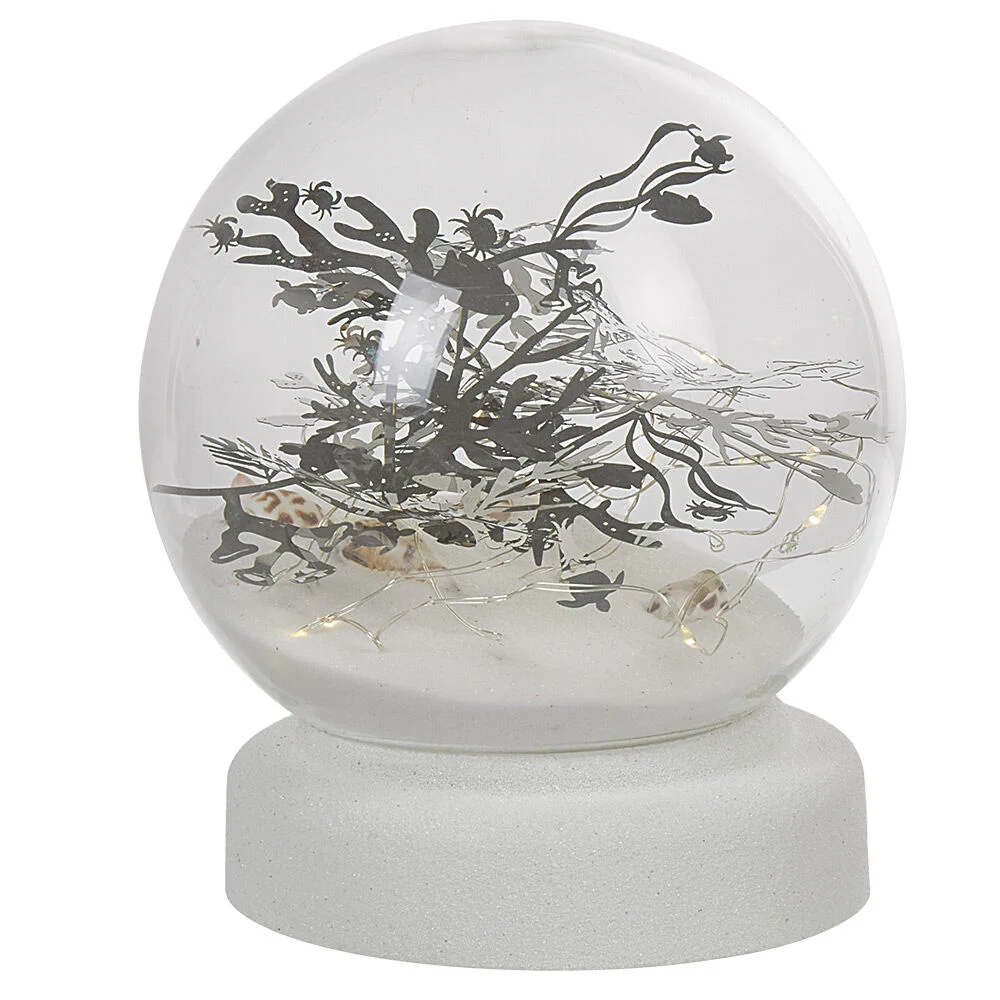 Boule à neige sable design mer avec coquillage LED blanc