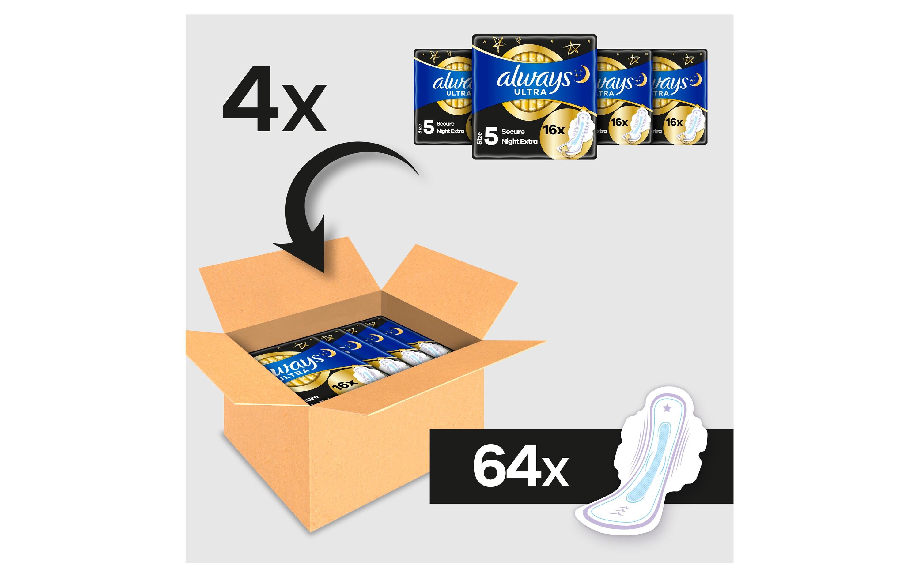Binde mit Flügeln Ultra Secure Night Extra 64 StückHochwertige Binden mit saugfähigem Kern