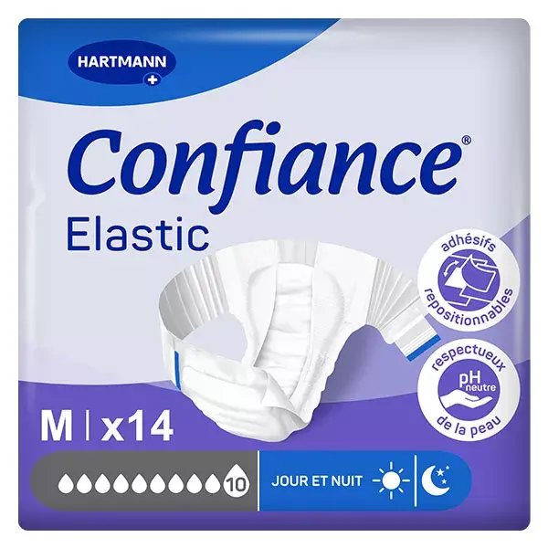 Fraldas Hartmann Confiance Elastic 10 Drops Tamanho M, pacote com 14 unidades.