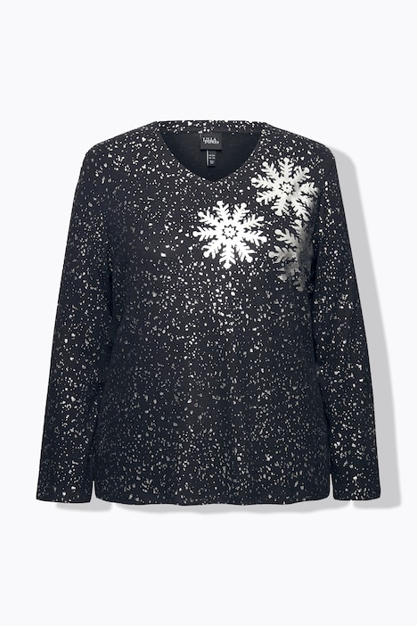 Sweatshirt, Schneeflocken, V-Ausschnitt, Langarm