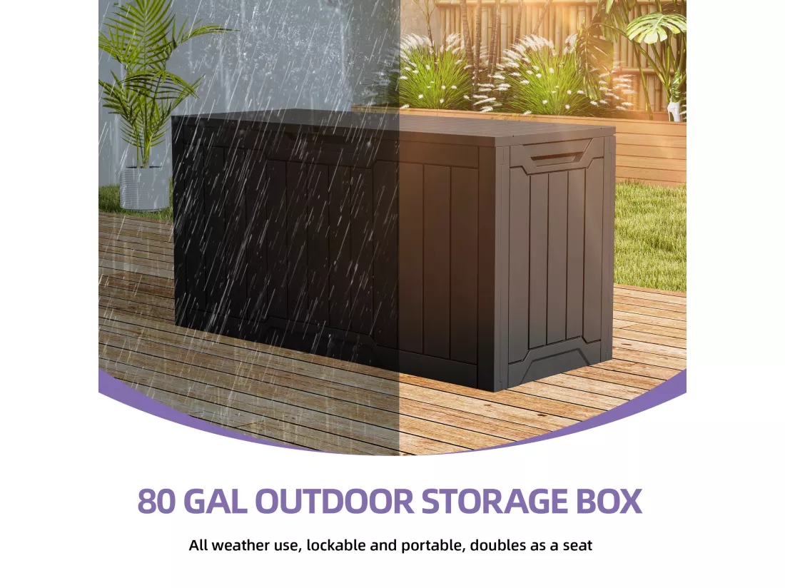 YITAHOME Coffre de Jardin - Boîte de Rangement pour Terrasse - 115 x 46.5 x 58 cm - 320 L - Noir