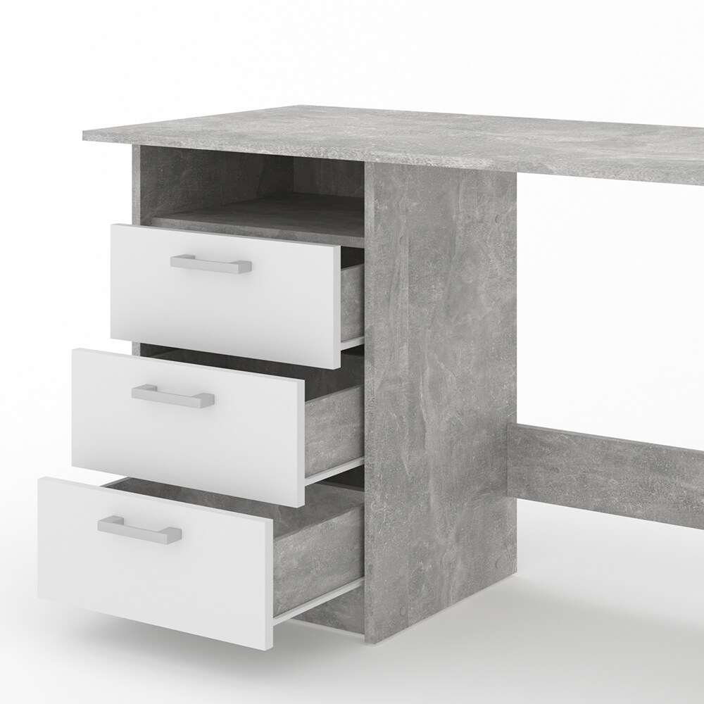VICCO Schreibtisch MEIKO Weiß Beton Optik Arbeitstisch Bürotisch Regal PC Tisch