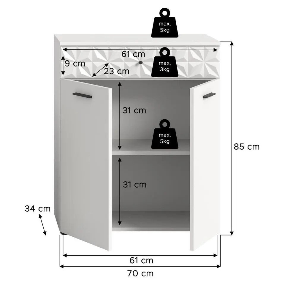 Hioshop Prisma badkamerkast 2 deuren- 1 lade wit