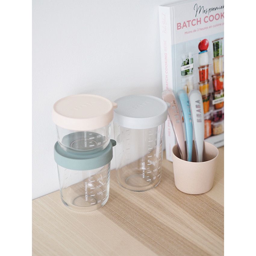 Pot de conservation en verre 250ml - Rose Foncé - Ecru