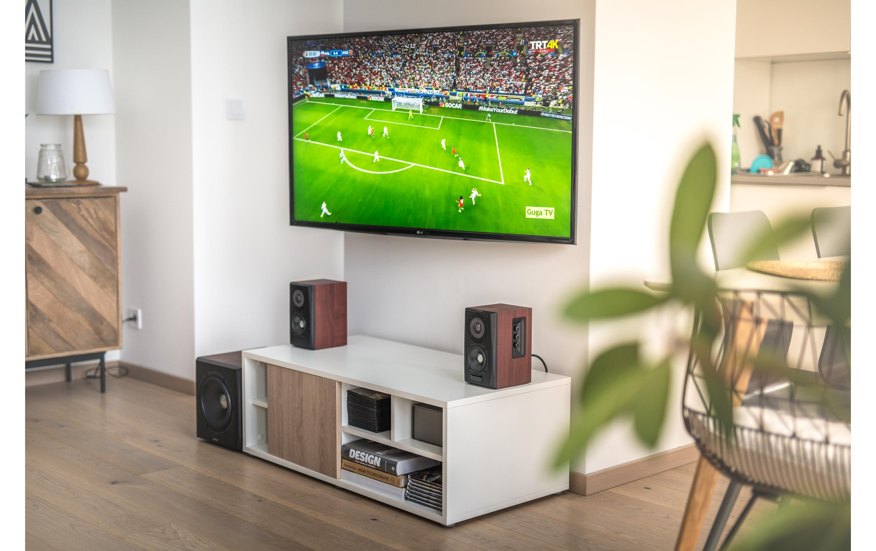 Regallautsprecher Paar S350DB mit Subwoofer Braun<br>Aktive 2.1 Lautsprecher mit Subwoofer und Bluetooth