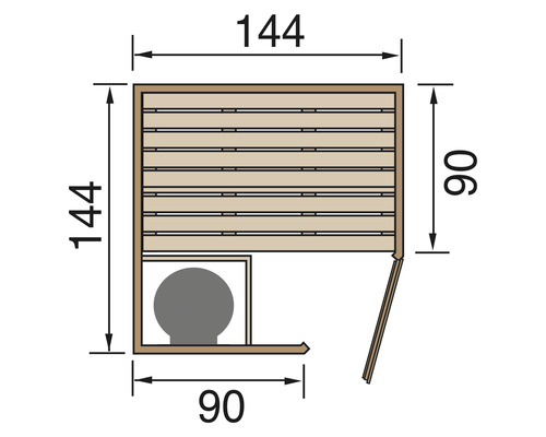 Weka Kiruna GT Gr.1 modulaire sauna inclusief 3,6 kW kachel en geïntegreerde besturingseenheid met grafietkleurige volledig glazen deur