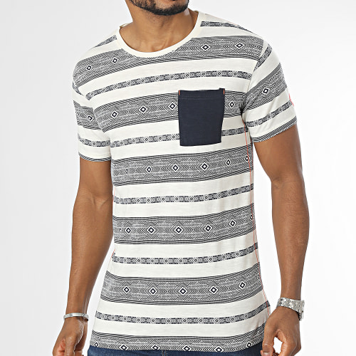 Tee Shirt A Poche Poitrine Raffa 40-925 Beige Bleu Marine