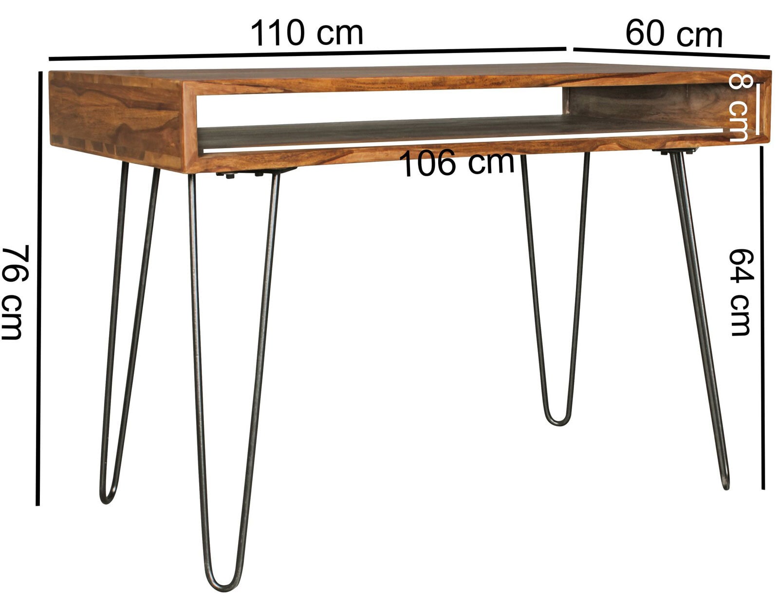 Schreibtisch 110 x 60 cm schwarz/ Sheesham