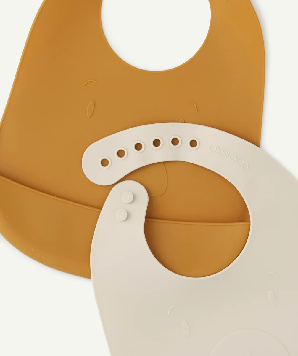 LIEWOODLE LOT DE 2 BAVOIRS EN SILICONE BEIGE ET OCRE