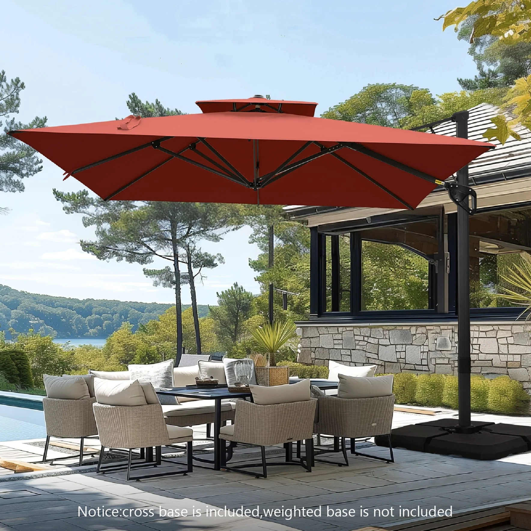 MAISON ARTS 12 FT Automatic Hydraulic Cantilever Umbrella Aluminum Pole 360 Degree Rotation