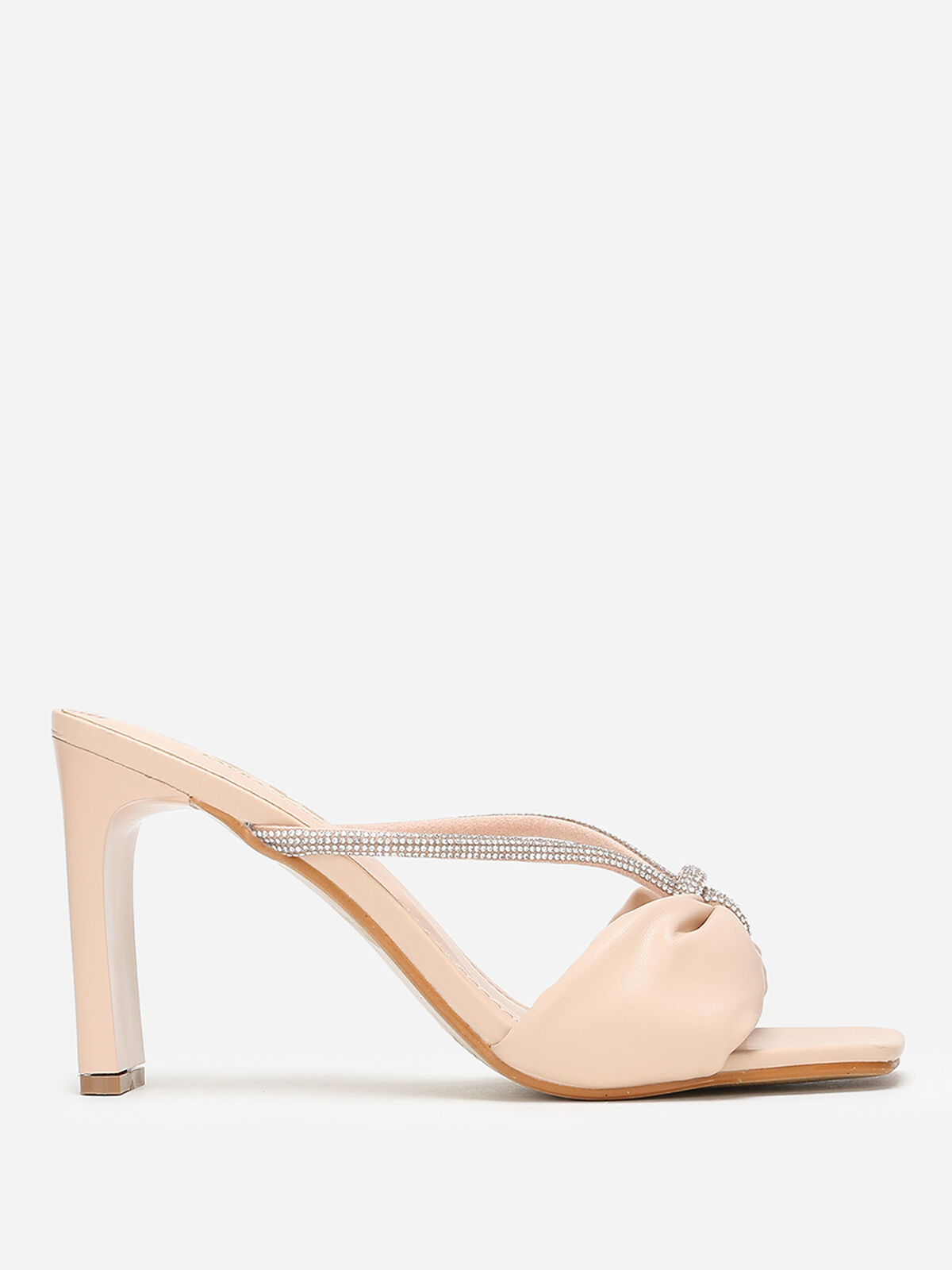 Mules carrées en simili à strass- Beige
