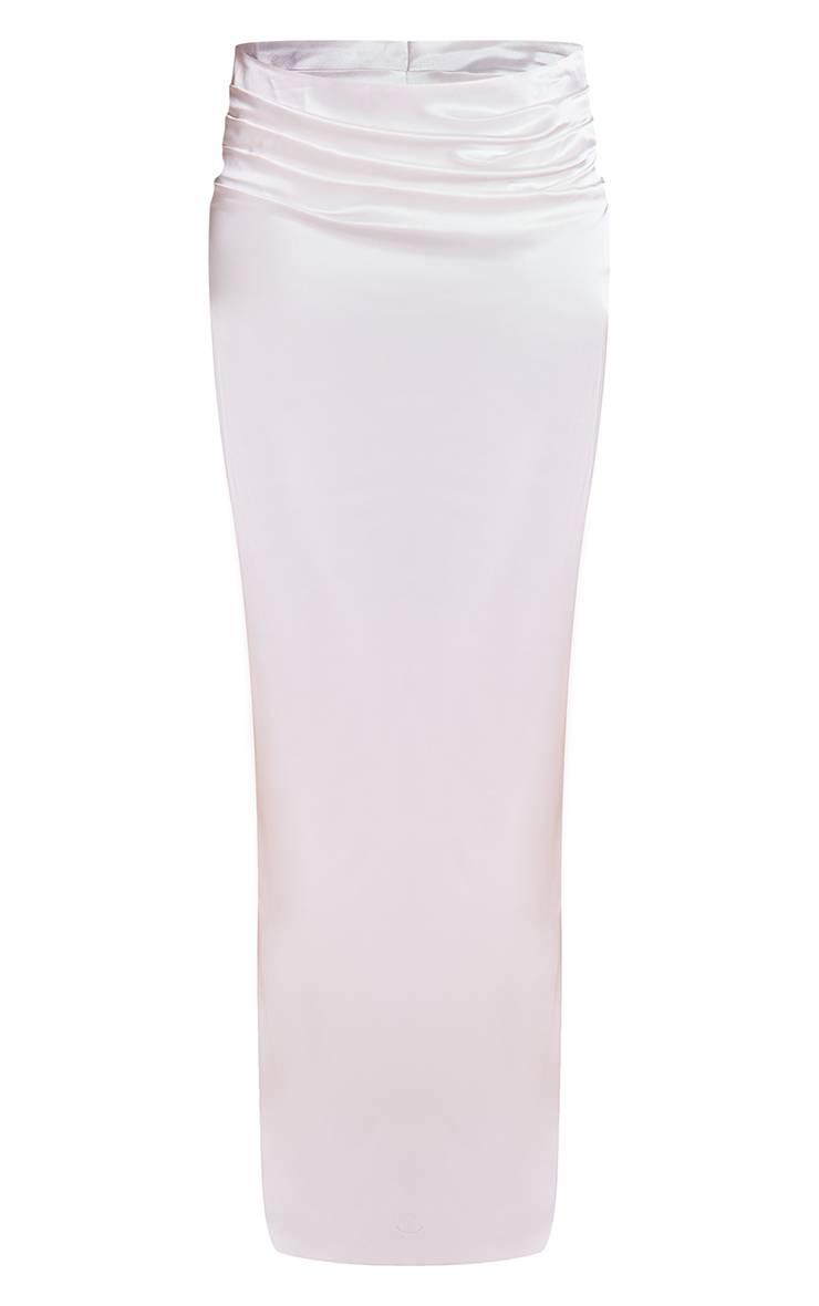 Blanc Jupe Longue Asymétrique En Satin Premium Avec Taille Froncée