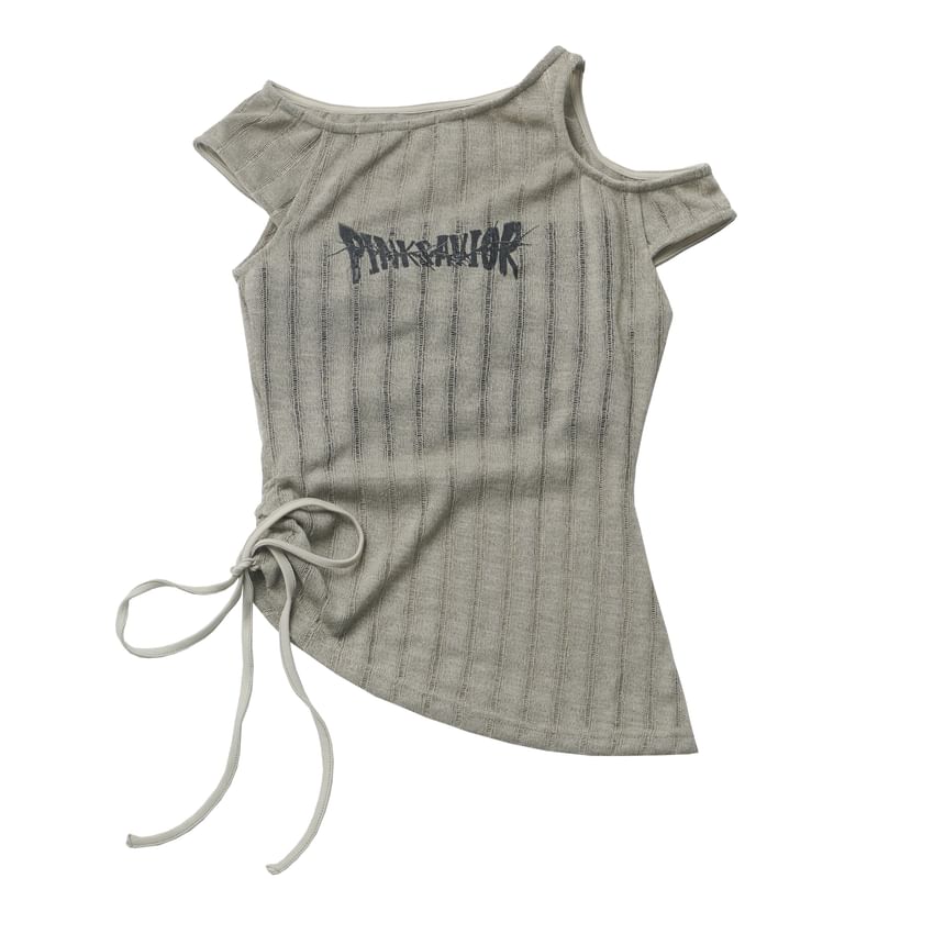 Florimi - Top met capuchon, blote schouders en letterprint, trekkoord / effen bolero met capuchon en strik aan de voorkant
