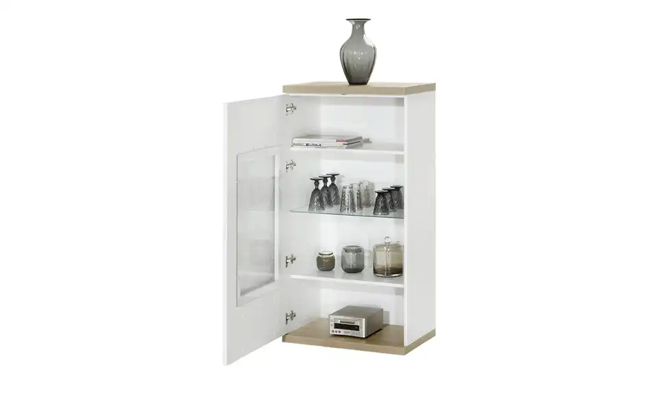 Vitrine Toulon links Spot- und Glaskantenbeleuchtung Weiß, Eiche (Nachbildung)