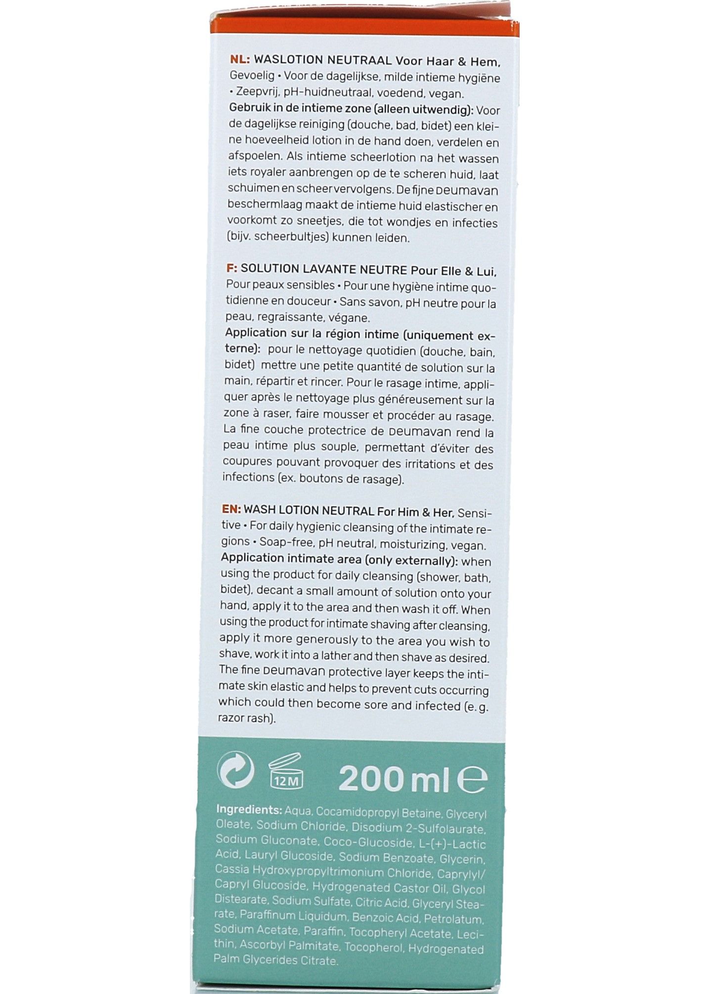 Deumavan Waslotion Intiem Neutraal Voor Hem&Haar (200 ml)
