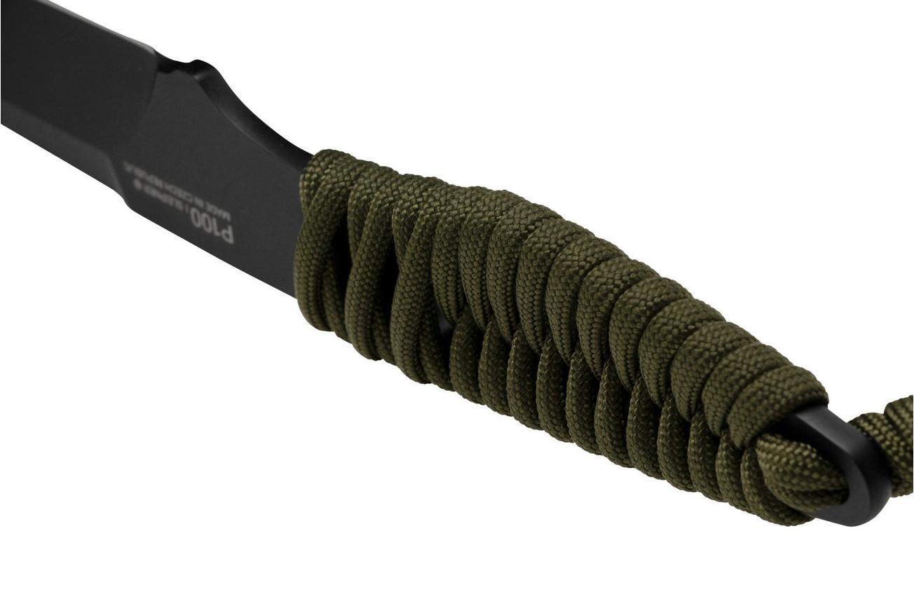 ANV Knives P100 Sleipner Cerakote, Olive Paracord, P100-039, Black Kydex Sheath, nekmes