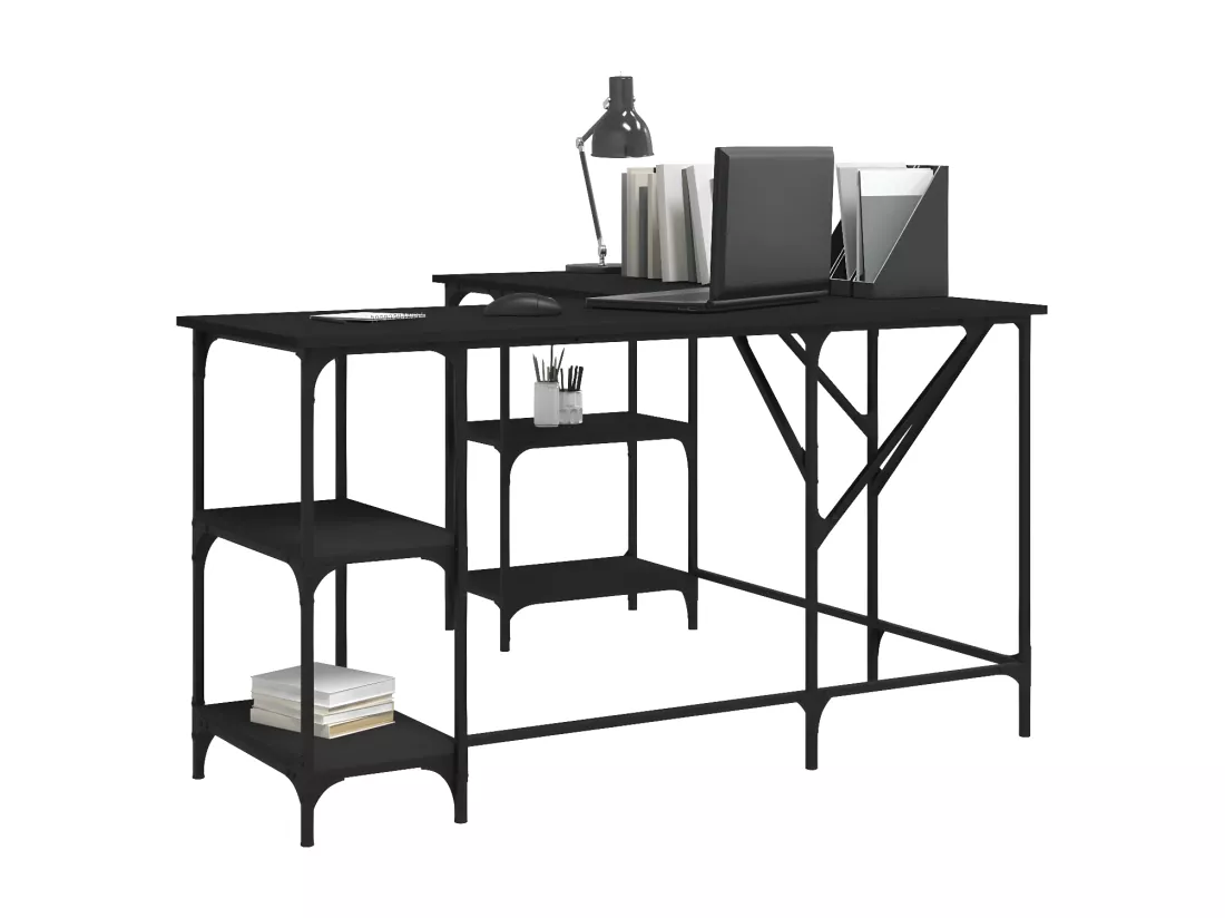 Bureau noir 139x139x75 cm bois d'ingénierie