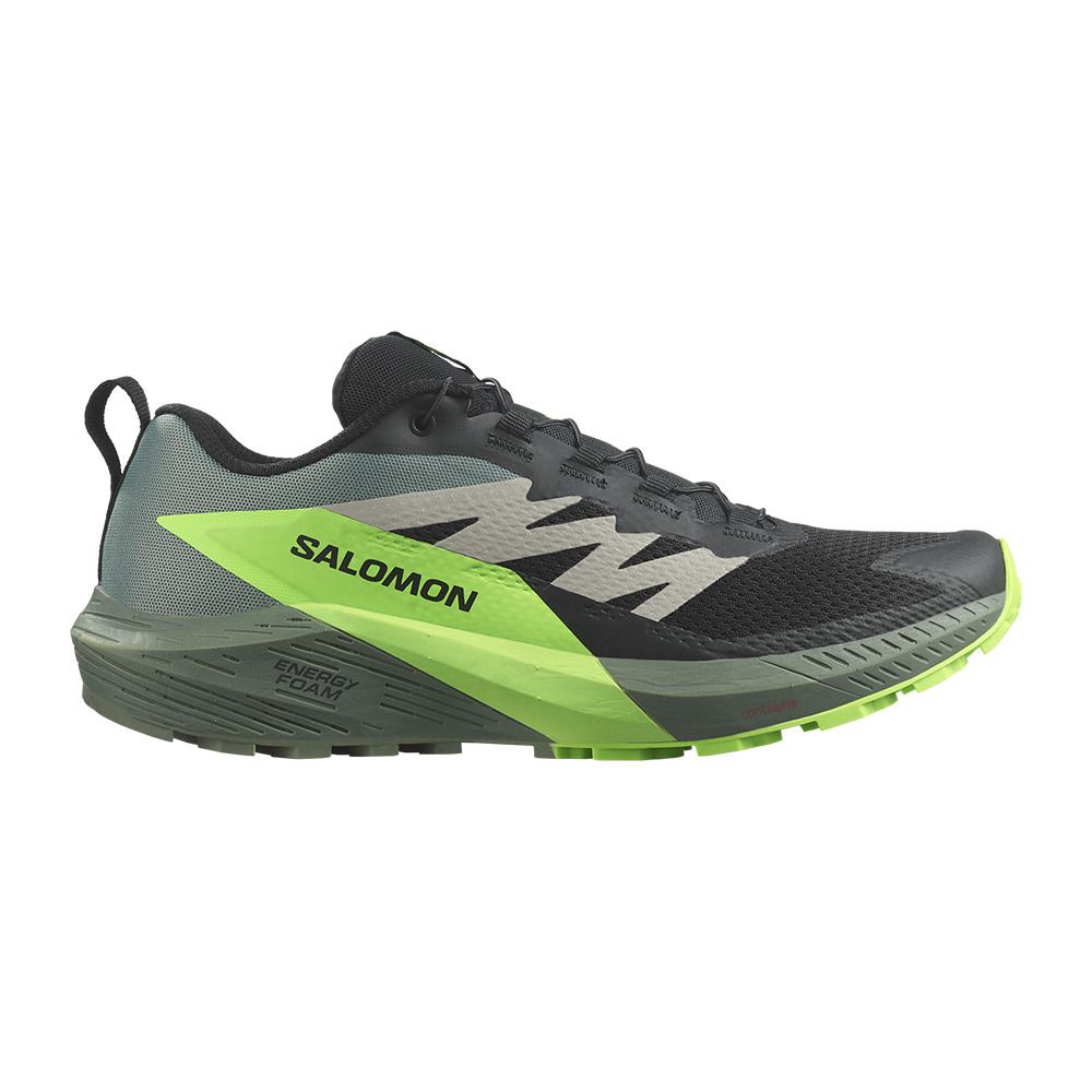 Salomon SENSE RIDE 5 - Chaussures trail Homme black/laurel wreath/green gecko