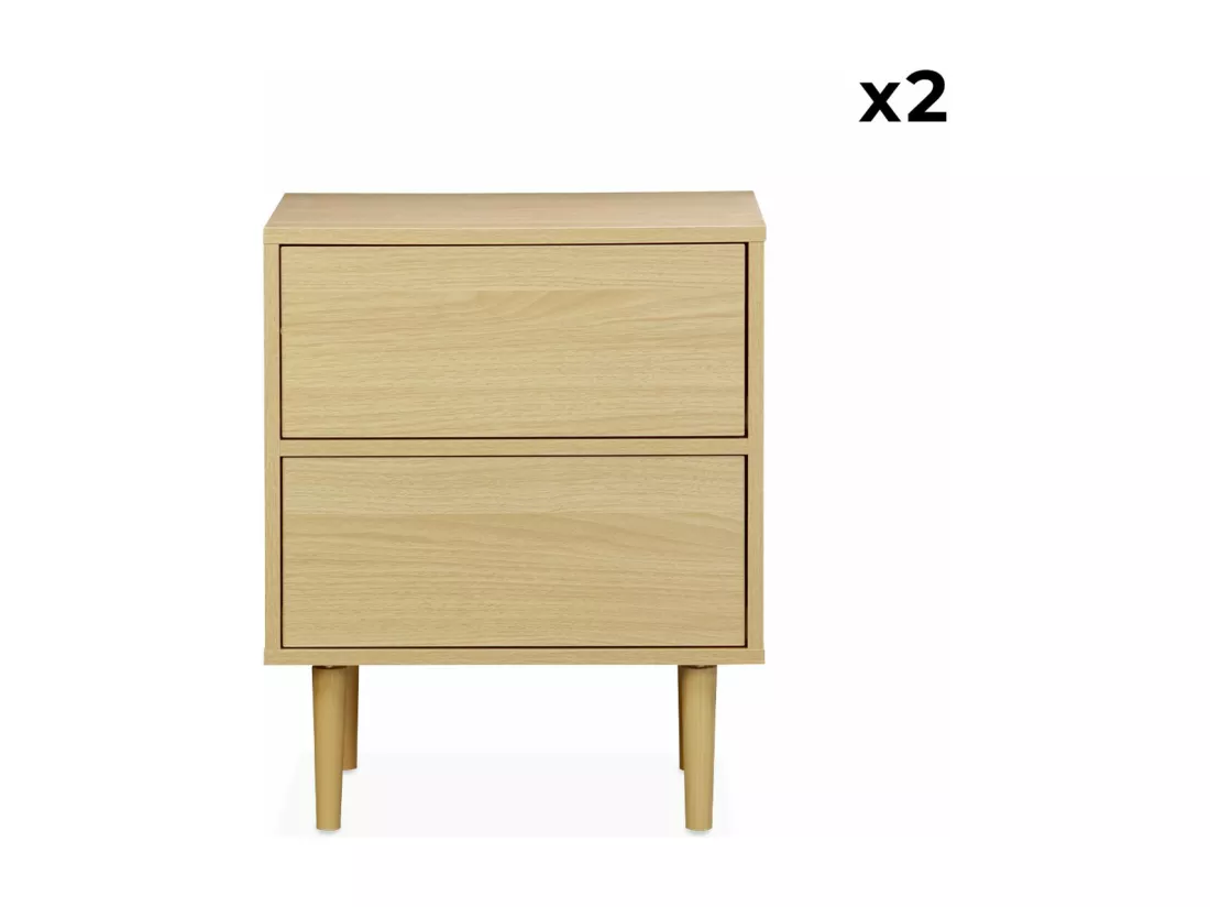 Lot de 2 tables de chevet décor bois naturel - Mika - 2 tiroirs - L 48 x l 40 x H 59cm