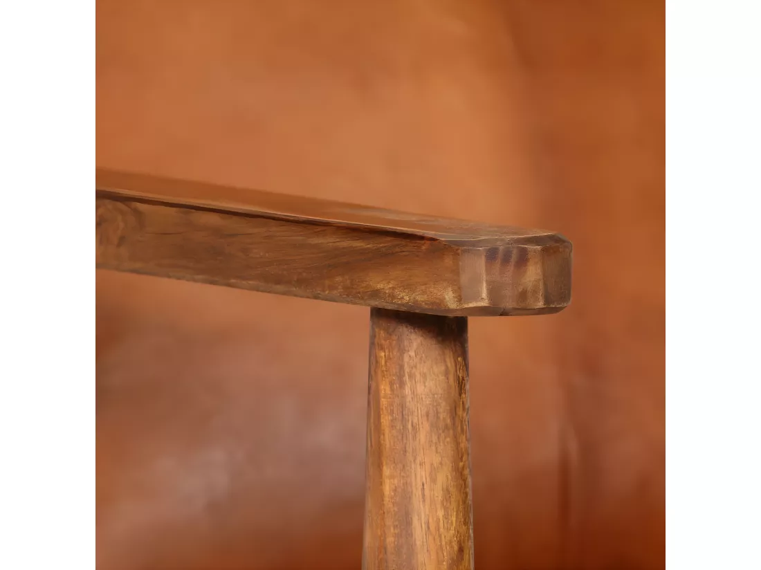 Fauteuil Marron Cuir véritable avec bois d'acacia
