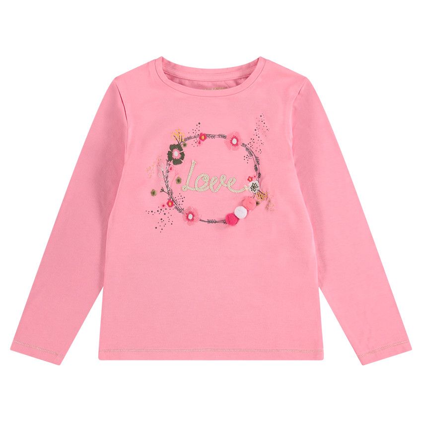Tee-shirt manches longues en jersey avec print floral et pompons - Multicolore