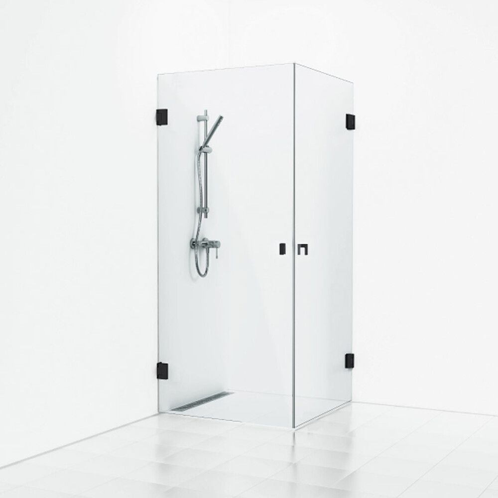 DUSJHJØRNE SVEDBERGS 180° 80X80CM KLARGLASS PROFIL SVART