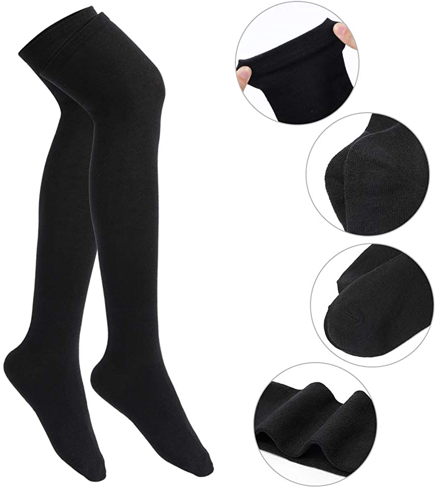 (1 Paar) Knie Socken Damen Over Knee Strümpfe (One Size) - Schwarz