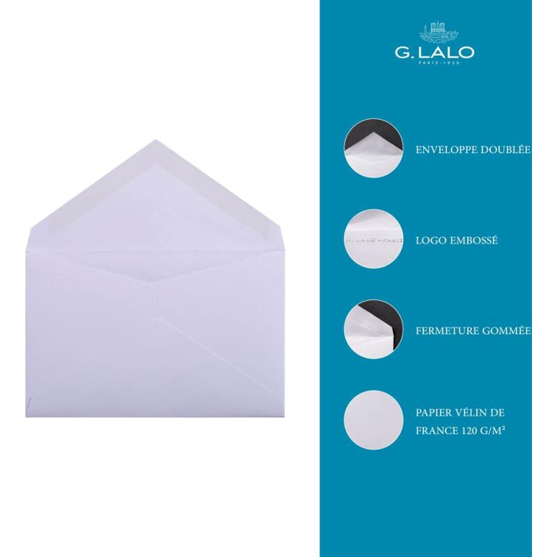 20 enveloppes 90x140mm Vélin doublées gommées - extra blanc